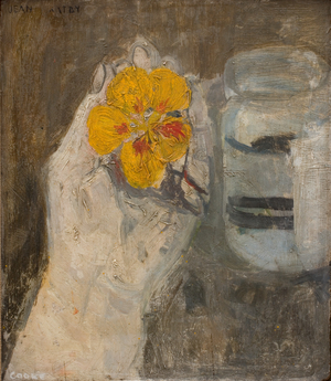 Hand and Nasturtium Flower, 1958 (oil on board)