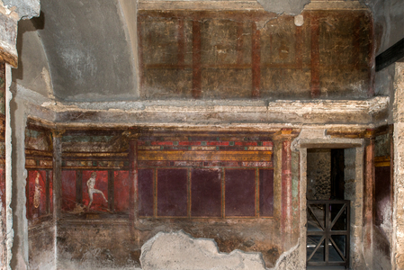 Roman art : Fresco in cubiculum - Villa of the Mysteries, Pompeii, Italy II century B.C.