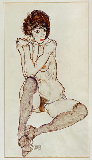 Seated female nude, elbows resting on right knee