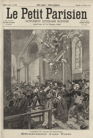 Collapse of a vault during Mass in the Church of Maulevrier, France, 1896 (engraving)