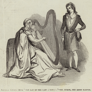 Tableau Vivant from "The Lay of the Last Minstrel", Mr Byrne, the Irish Harper (engraving)