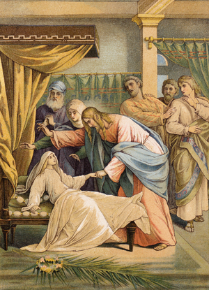 Jesus and Jairus's Daughter (colour litho)