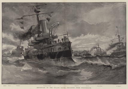 Departure of the Italian Naval Squadron from Portsmouth (litho)