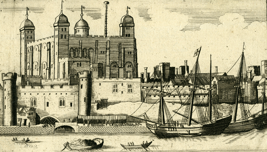 Engraving showing the Tower of London viewed from the river Thames, 18th century (engraving)