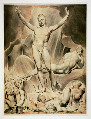 Satan rousing the rebellious angels (pen & watercolour on paper)