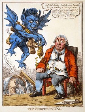 The Property Tax, pub. 1814 (hand-coloured engraving) by Charles Williams (1776-1820)