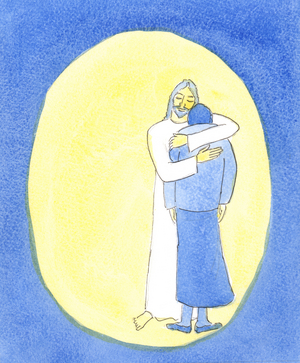 Christ showed me in Holy Communion that He was hugging me, as one hugs a child to console her, to help me through my difficulties., 2004 (w/c on paper)