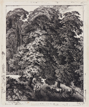 Woodland glade with a herdsman and woman with three cows, 1793 (etching)