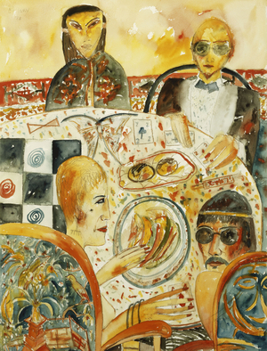 Study for Chinatown, 1986 (black crayon and watercolour)