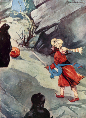 Prince Perviz seeks his Brother (colour litho)
