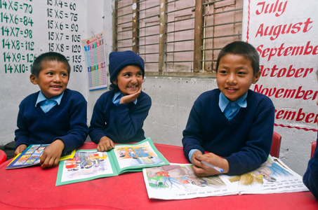 Primary school children reading picture books in rural Nepali school
Lwang Ghalel, Annapurna Conservation Area, Himalayas, Nepal (photo)