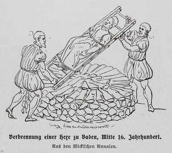 Burning of a witch, Baden, Switzerland, mid 16th Century (engraving)