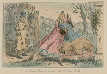 Miss Shannon's arrival at Baldon Hall (coloured engraving)