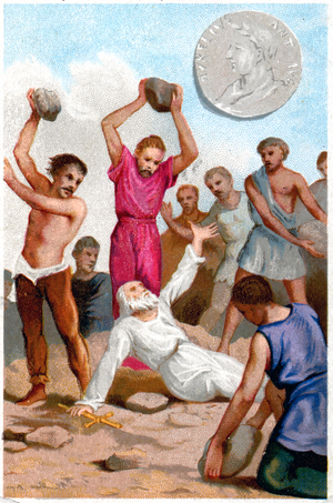 Religion. Torture of Saint Pothinus, Ist bishop of Lyon (France), c.177. Imagery, France, c.1900.