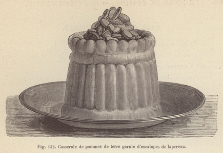 Casserole de pommes de terre garnie d'escalopes de lapereau (litho)