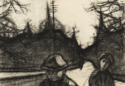 Figures at road junction, 1960 (charcoal & conte crayon on paper)