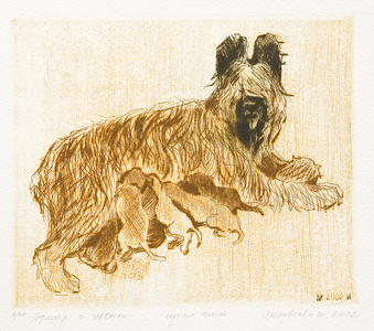 Dog with Puppies, 2002 (drypoint)
