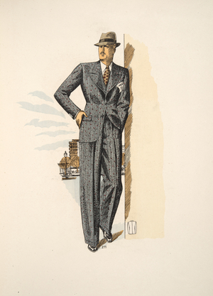Gentleman's Suit, illustation from Mode Officielle, pub. 1936 (colour litho)