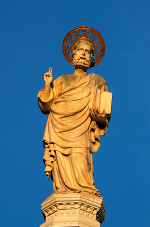 Basilica San Marco.  Statue of St. Mark, the patron of Venice, surrounded by angels. Venice. Italy.  (photo)