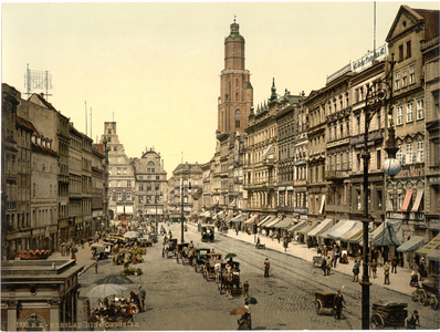 Market place, from the East, Breslau, Silesia, Germany, c.1900 (colour litho)
