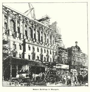 Modern Buildings in Moorgate (litho)