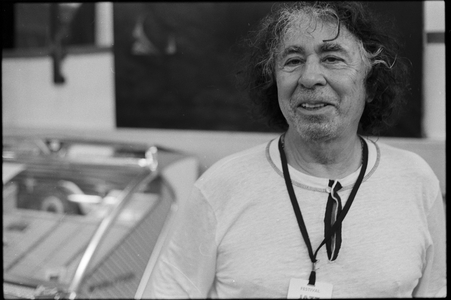 Francis Lai backstage at the jazz festival Jazz Musette Saint Ouen, 2005 (b/w photo)