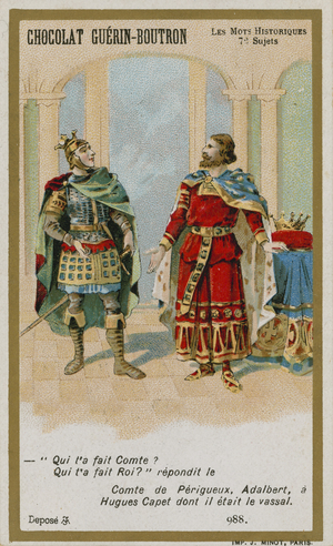 Chocolat Guerin-Boutron trade card, Historic Words series (chromolitho)