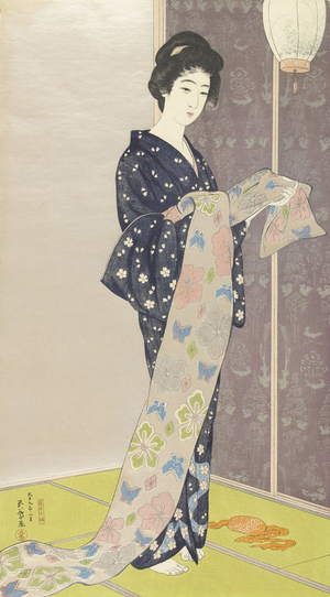 Young woman in a summer kimono,1920 (colour woodcut)