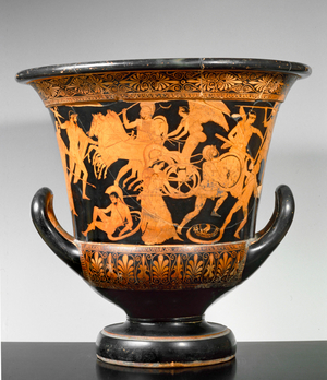 Attic red-figured krater with depiction of the battle of Giants against Gods