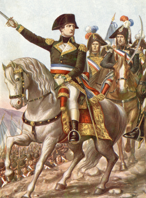 Napoleon Bonaparte invading Piemont in 1796, illustration, 30's