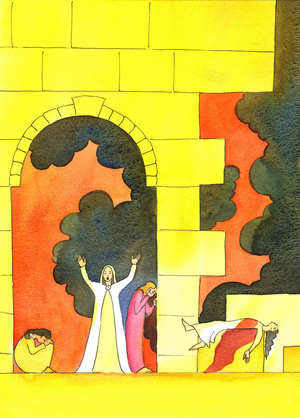 Many years before Christ was born, Jerusalem was invaded, and the holy Temple desecrated and destroyed, to the horror of the people, 2001 (w/c on paper)