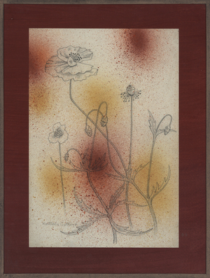 Poppies with blow paint (pen & ink and w/c on paper)