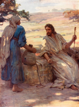 The Woman at the Well of Samaria, John iv, 6, 7 (colour litho)