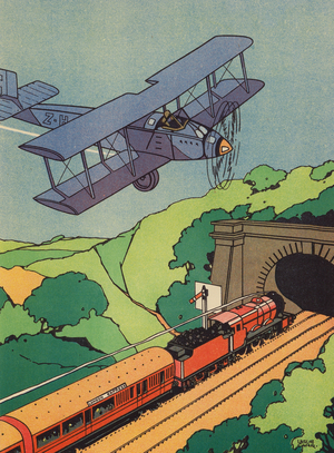 Speed on the rails and in the air (colour litho)
