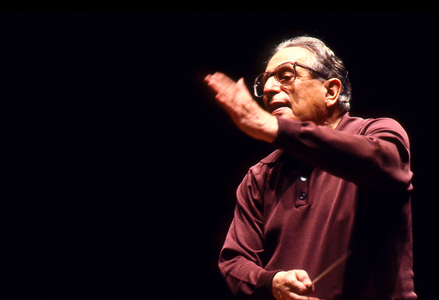Kurt Sanderling - German conductor at a rehearsal with the 'Orchestre de Paris' (Paris Orchestra), Paris, France, March 1993. b. 19 September 1912.