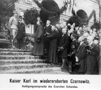 Emperor Charles I. in Czernowitz, 1917 (b/w photo)