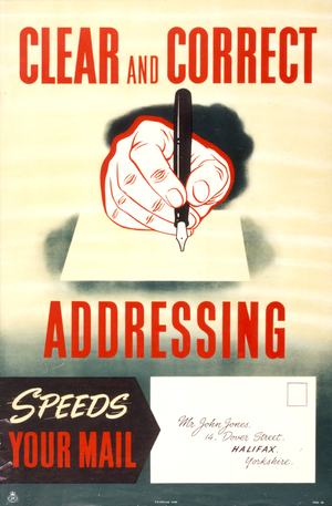 Clear and correct addressing speeds your mail, 1955 (colour litho)