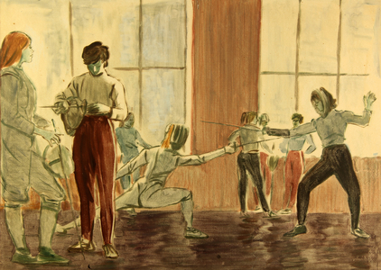 Fencers, 1965 (oil on paper)