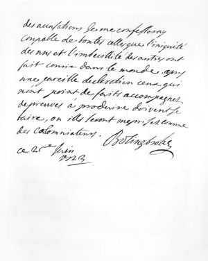 Letter sent by Lord Bolingbroke to the Abbé Alari (litho)