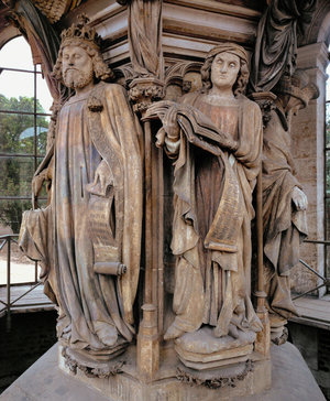 "The Well of Moses" originally a calvary, of which only the base is left, with reliefs of 6 prophets Left: King David (bas relief)
