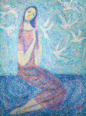 Woman with birds, 1967, (oil on canvas)
