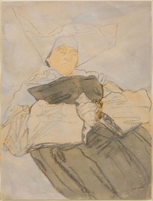 Sleeping Nun, c. 1916-18 (Charcoal, watercolour and gouache)