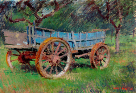 Old Farm Cart (recto) (oil on cardboard)