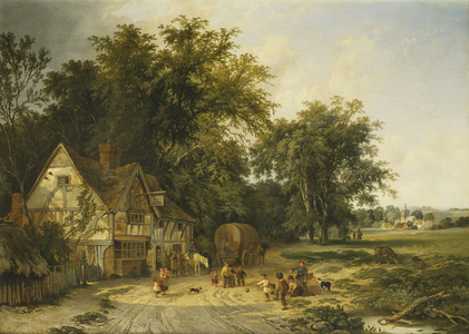 Playing Football Outside the Gun Inn, 1844 (oil on canvas)