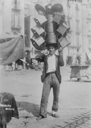 Tin Product Peddler on the Streets of Naples, Italy 1910 (photo)