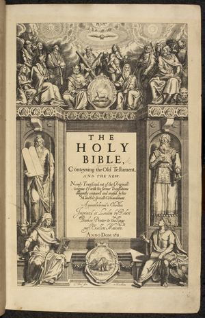 Title page of the 'First Edition of the King James Bible' (litho)