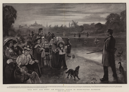 "All Out! All Out!" An Evening Scene in Kensington Gardens (engraving)