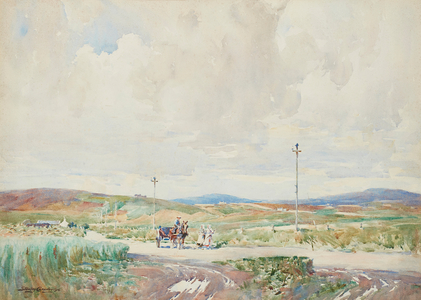 Figures on a Country Road, Orkney (watercolour)