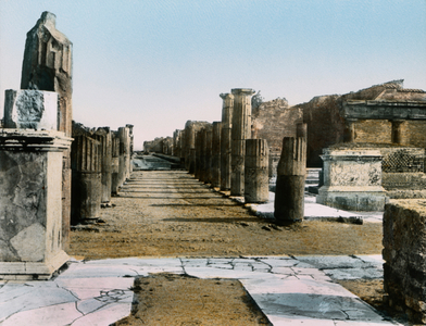 Vicola della Regina, Pompeii, Italy, Hand-Colored Magic Lantern Slide, Newton & Company, 1910 (photo)