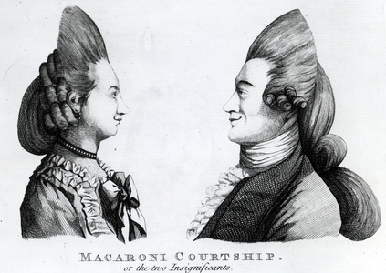 Macaroni Courtship, or the two Insignificants, published by M. Darly, 1772 (mezzotint)